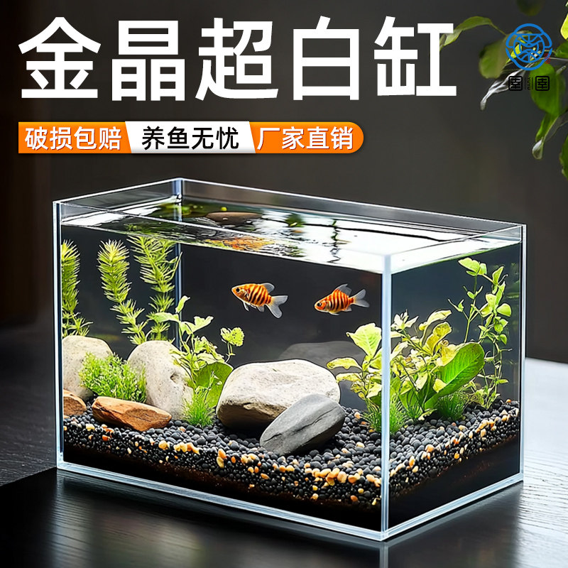 鱼缸金晶超白缸小型客厅生态新款桌面金鱼缸长方形超白玻璃水族箱
