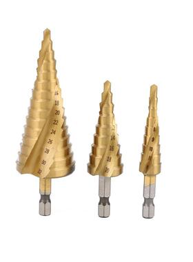 大3支六角柄阶梯钻三支套装出口宝塔钻台阶钻双泡台阶钻开扩孔器