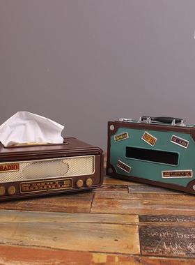 美式复古收音机纸巾盒欧式家居餐桌手提箱抽纸盒客厅装饰品摆件