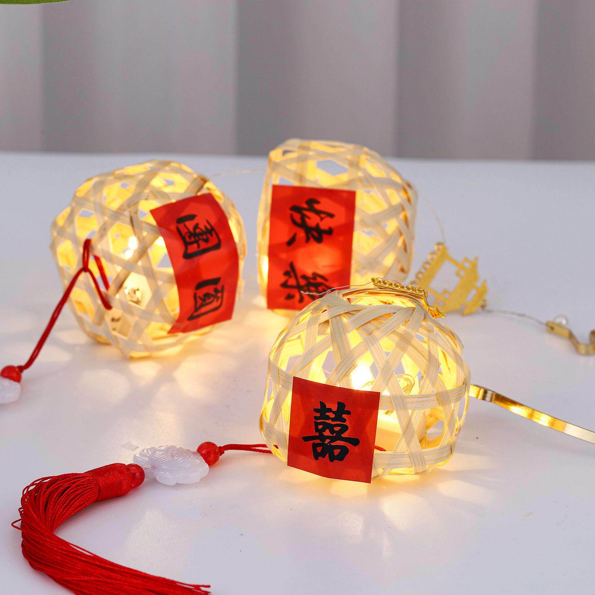 潮汕竹编兔子小灯笼新年儿童手提发光迷你手工制作diy材料包