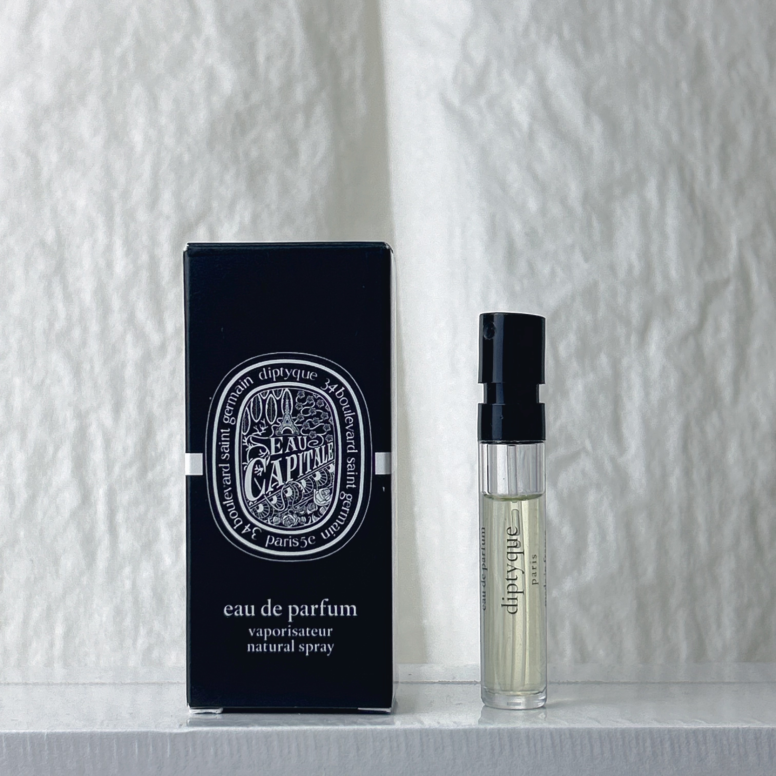 Diptyque蒂普提克香水小样试管2ml 黑盒巴黎之水Eau Capitale无喷