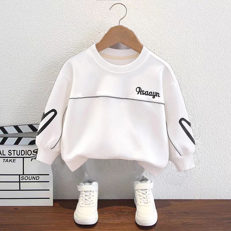 儿童秋冬圆领长袖洋气T恤上衣2025春秋男女中小童小孩时髦打底衫