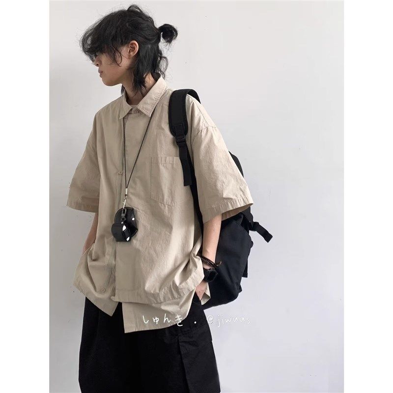 新中式国风牛角扣设计感短袖衬衫男女生夏季宽松休闲复古唐装衬衣,男装,衬衫,淘宝优惠券,粉丝福利购,淘宝优惠卷