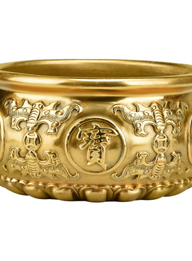 聚宝盆摆件纯铜家用客厅装饰招聚铜制品工艺品财存钱罐铜器黄铜