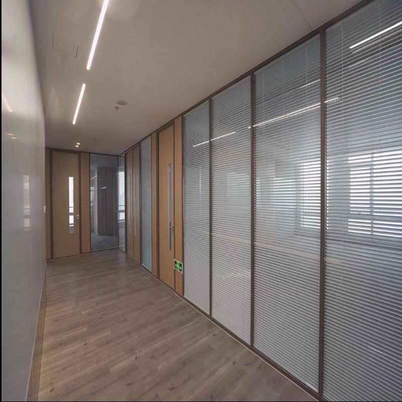 办公室玻璃隔断墙铝合金双层百叶隔音磨砂屏风车间隔墙铝型材玻璃