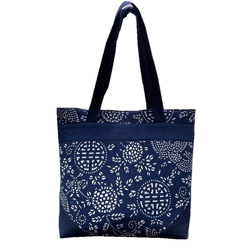 乌镇蓝印花布女士背包挎包手拎包蜡染大方包时尚手工休闲布艺包