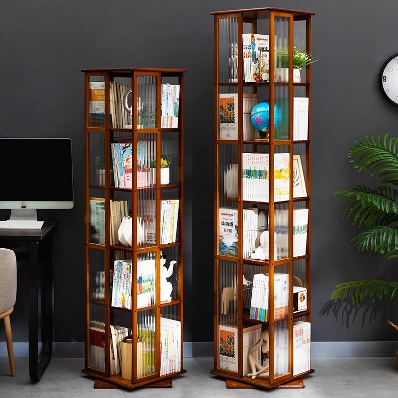 旋转书架落e地置物架书柜子家用收纳柜儿童客厅简易实木展示架立