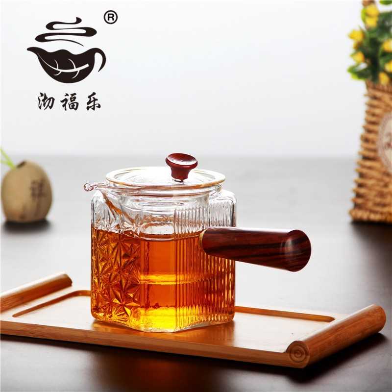 玻璃茶壶泡茶侧把壶温茶煮茶器玻璃茶具木把过滤电陶炉煮茶壶