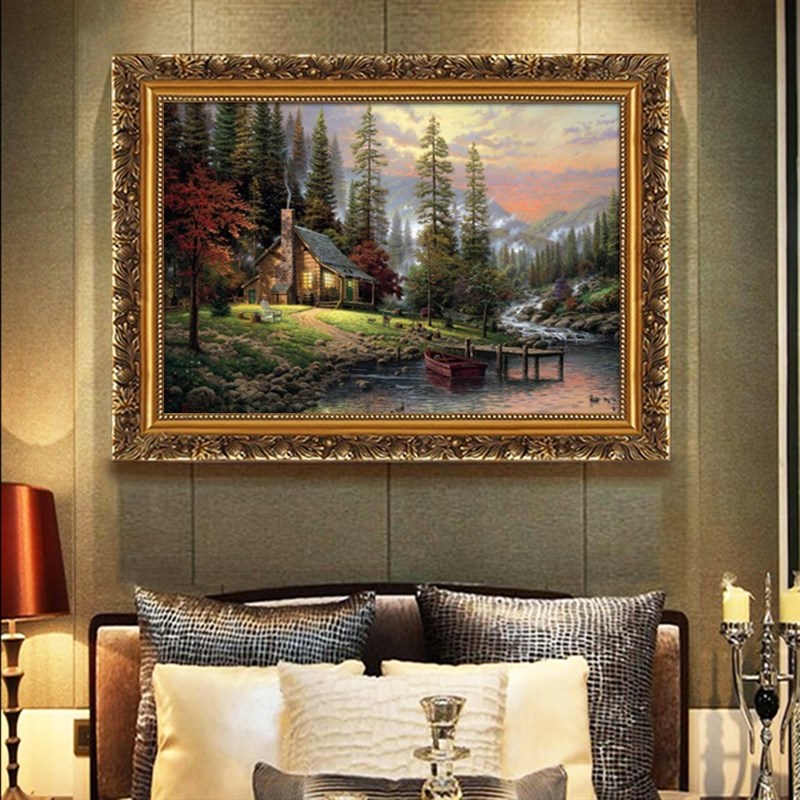 客厅沙发墙画招财鹿山水风景油画餐厅玄关墙面北欧式壁挂画装饰画图片