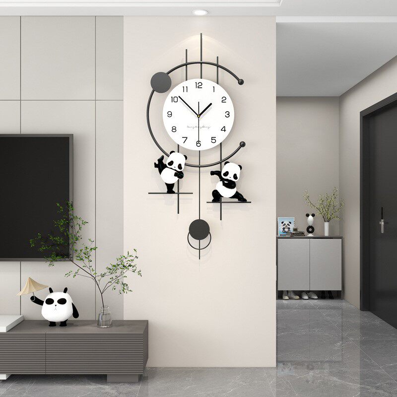 熊猫创意钟表挂钟现代简约客厅高级感静音家用装饰时钟挂墙免打孔