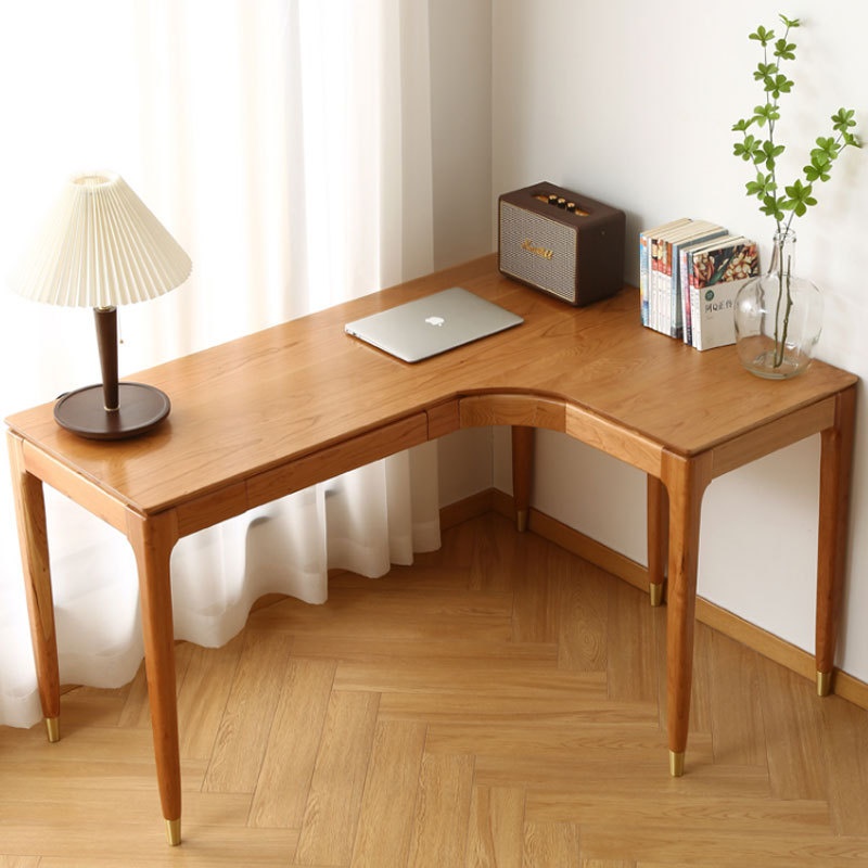 北美进口黑胡桃木转角书桌书架简约型全实木樱桃木拐角电脑办公桌