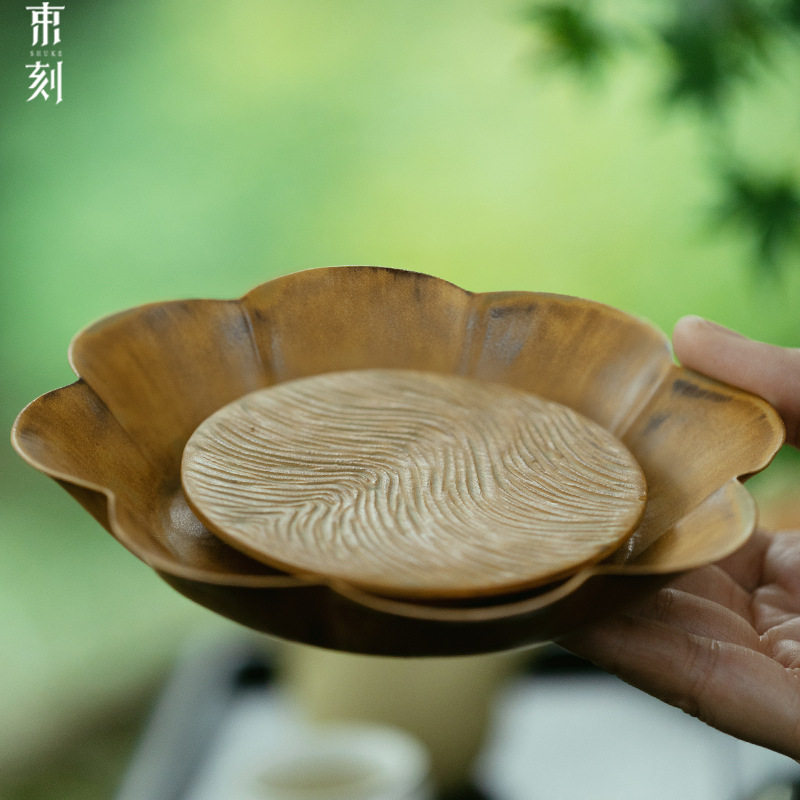 束刻日式风复古空梦壶承干泡盘茶承茶具配件茶托茶盘单层储水盘