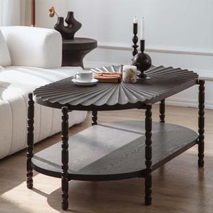 情侣小户型客厅家用茶几民宿黑色轻奢椭圆形创意双层茶桌边几 美式