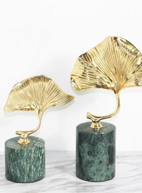 新中式黄铜银杏叶书架摆件装饰摆设品样板房家居酒柜软装装饰