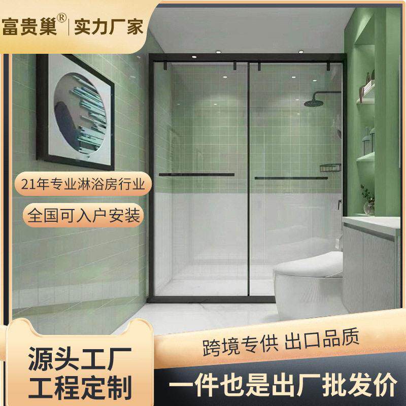 整体淋浴房一字型移门式沐浴房干湿分离浴室玻璃门卫生间浴屏定制