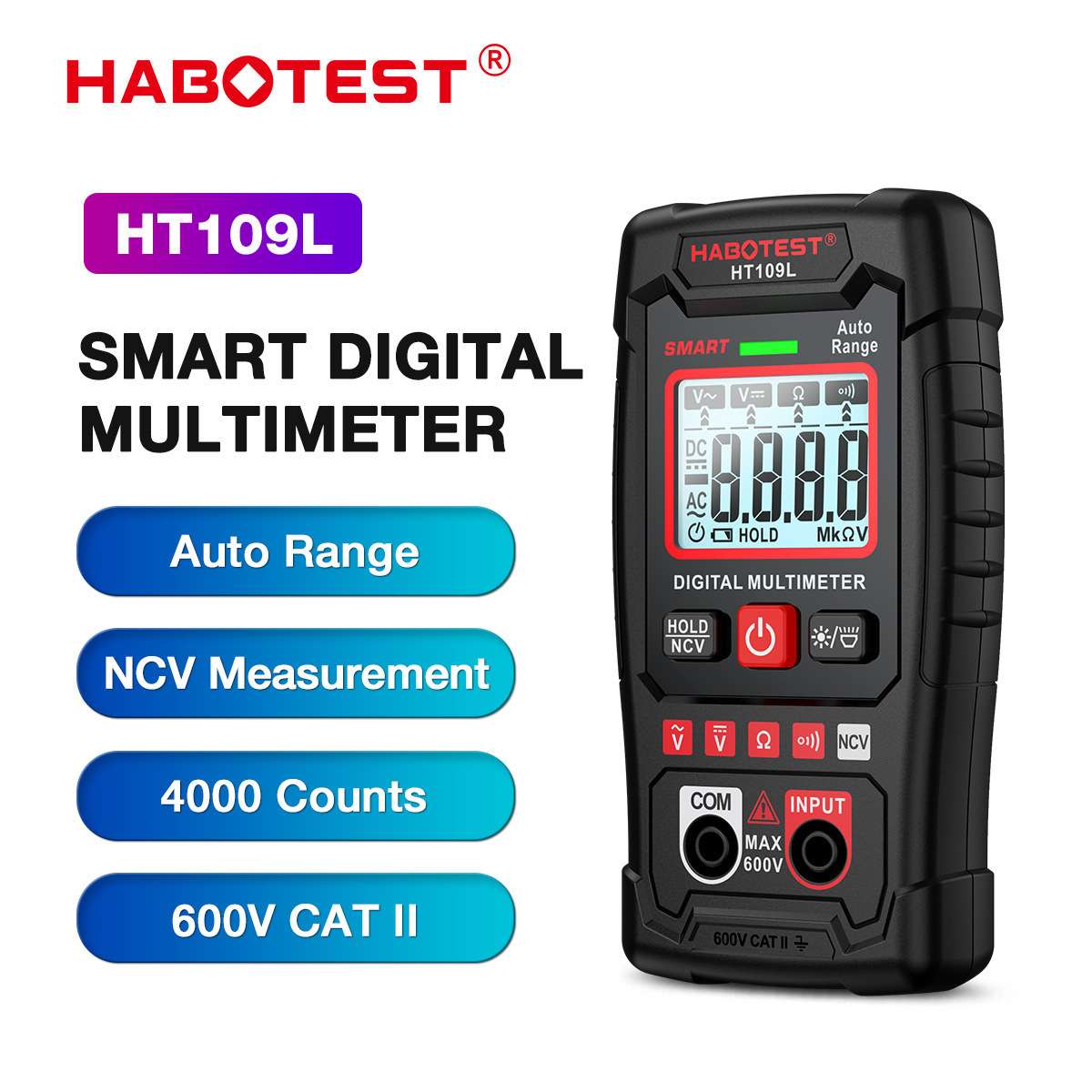 HABOTEST华博HT109L数字万用表迷你智能防烧电工维修数显万能表