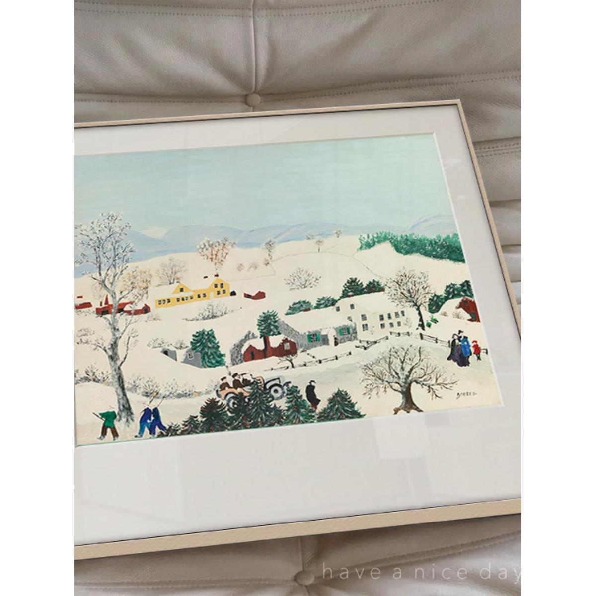 新款摩西奶奶装饰画餐厅挂画田园风景方形卧室床头客厅树林雪景图片