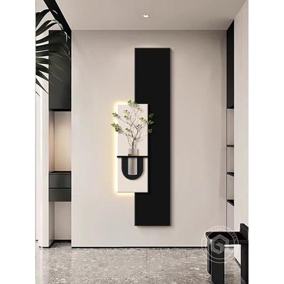 中古意式极简入户玄关装饰画正对门黑白高级感水培花走廊过道挂画