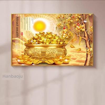 招财进宝金色葫芦挂画发财树客厅壁画摇钱树聚宝盆横版装饰画元宝