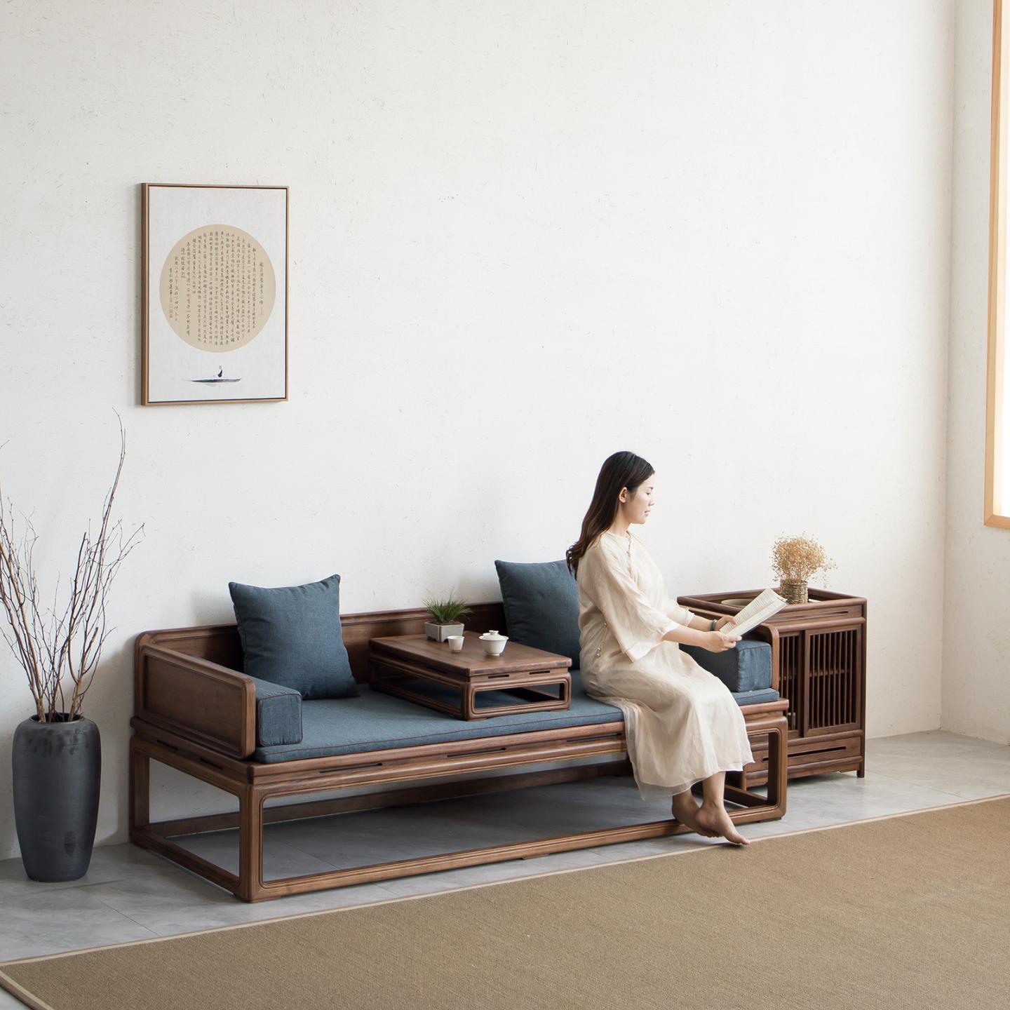 老榆木实木罗汉床新中式禅意