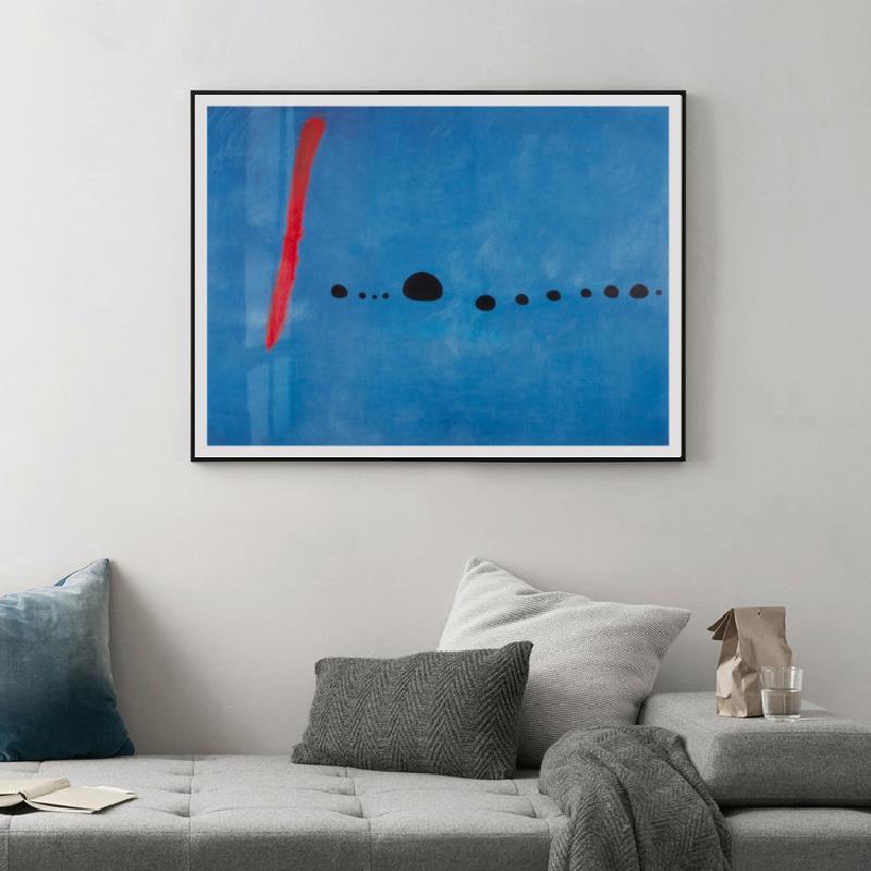 法式浪漫蓝色胡安米罗超现实主义小众卧室挂画治愈系抽象装饰画