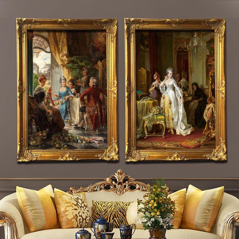 竖版欧式宫廷人物油画客厅沙发装饰画玄关古典挂画喷绘画可定制