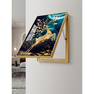 电表箱装饰画遮挡箱竖版现代简约配电箱挂画轻奢壁画晶瓷画镶钻鹿