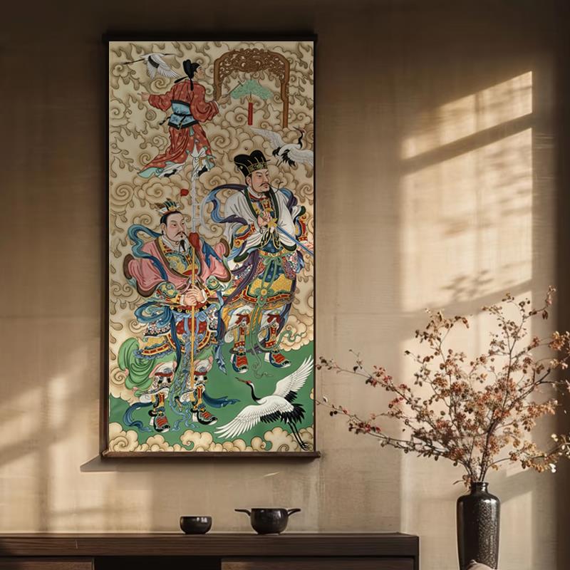 古画入户玄关新中式人物禅意装饰画竖版复古客厅沙发高档背景挂画