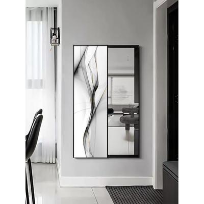 现代简约卧室镜子装饰画创意隐藏式全身镜抽象线条玄关推拉镜挂画