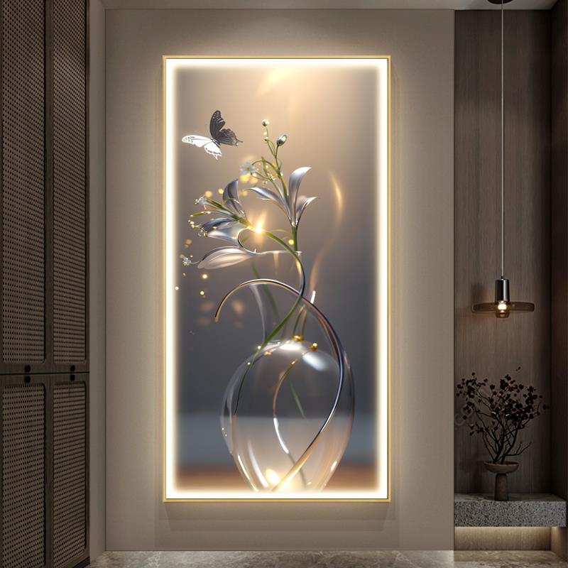 led带灯轻奢入户玄关装饰画走廊过道简约现代挂画壁画荷花开富贵