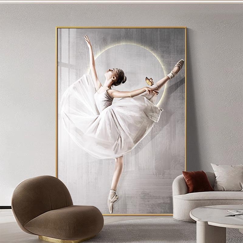 跳芭蕾舞的美女人物装饰画舞蹈房女孩时尚抽象背景墙竖版挂画壁画