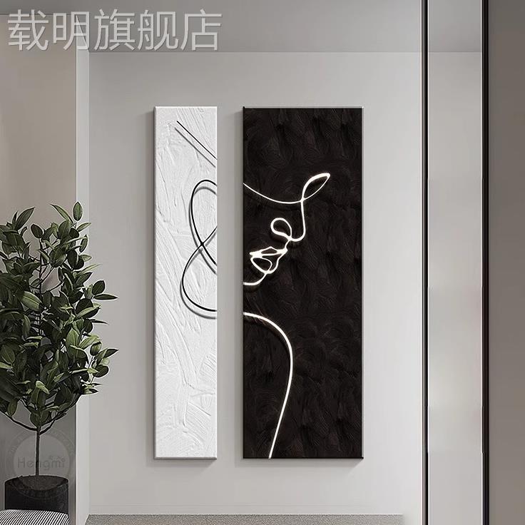 入户玄关黑白人物线条装饰挂画走廊楼梯口背景墙简约大气抽象壁画图片