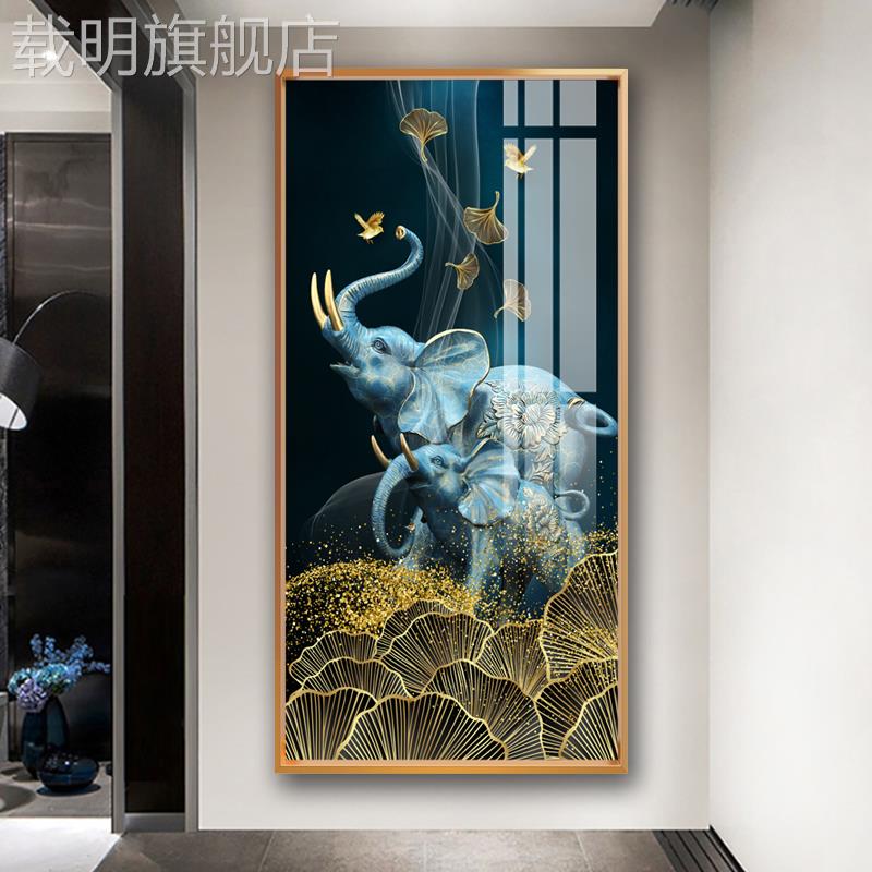 大象玄关装饰画过道走廊竖版壁画现代轻奢大气招财风水象轻奢挂画图片