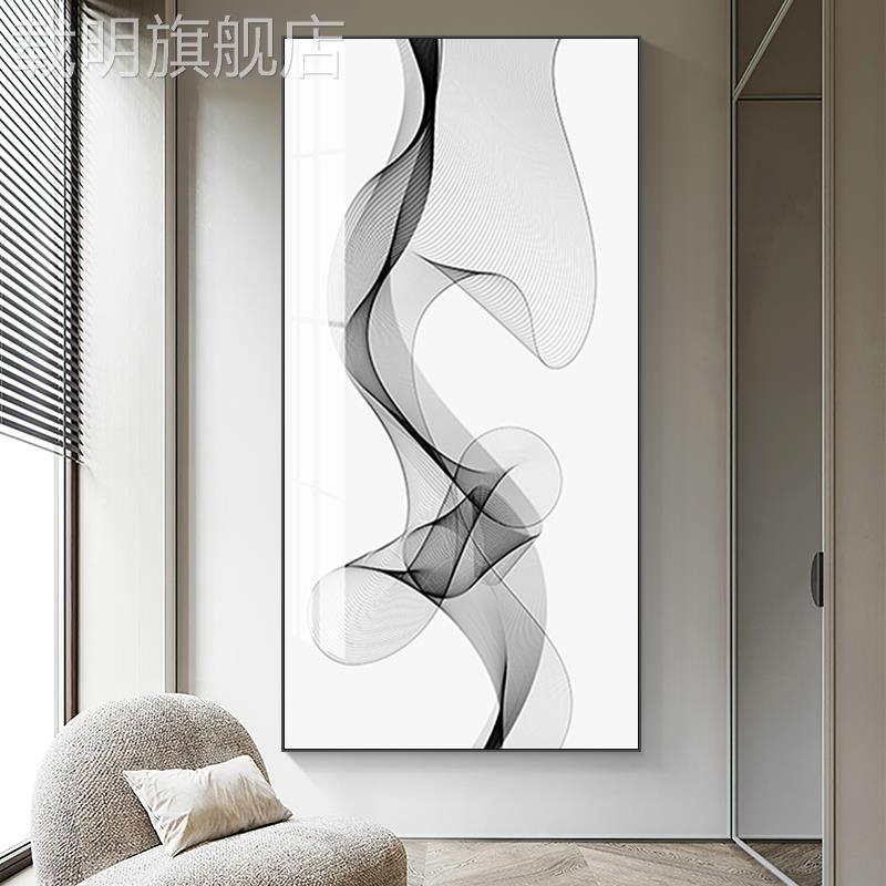 现代几何黑白线条卧室装饰画抽象极简客厅餐厅挂画玄关过道正对门图片