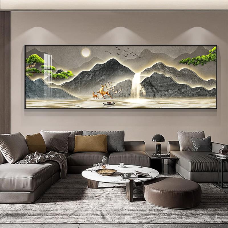 新中式客厅装饰画画适合西墙的山水沙发背景墙挂画画聚财靠山床头