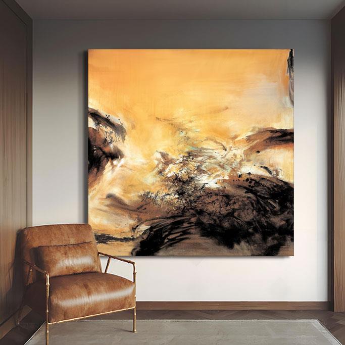 抽象客厅高级感赵无极中古现代风温馨家居艺术大分油画村装饰画