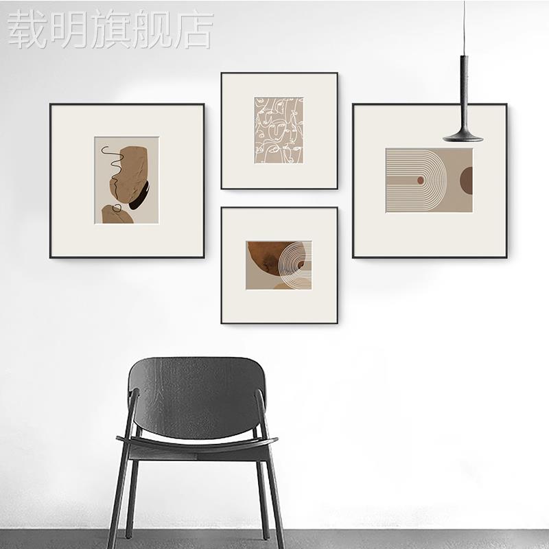现代简约抽象艺术几何装饰画小众客厅挂画线条方形样板间卡纸壁画图片