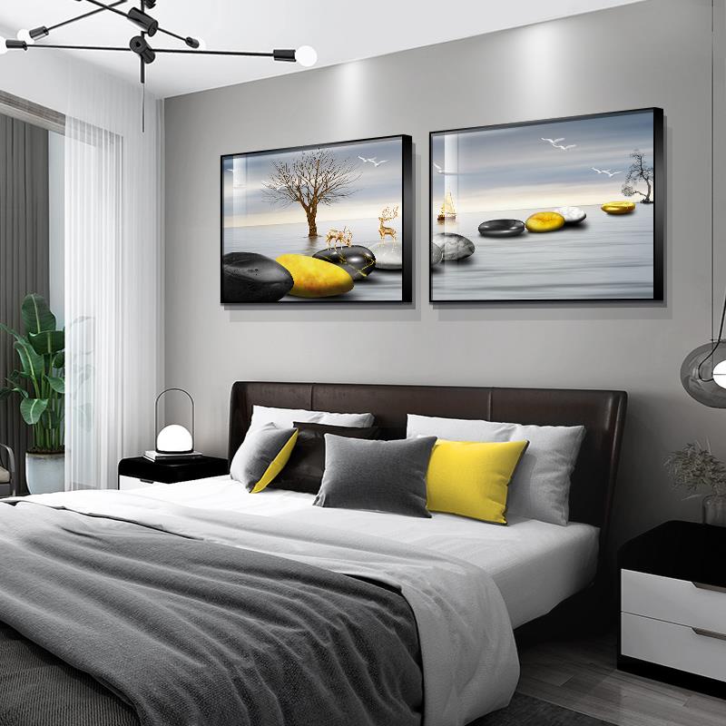 卧室床头装饰画石来运转房间背景墙挂画现代简约温馨二联主卧壁画