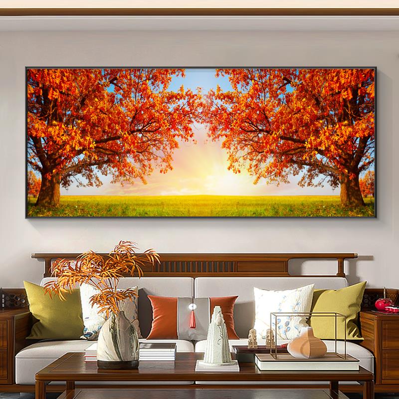 黄金树装饰画现代简约客厅沙发背景墙挂画红枫叶满地黄金风景壁画