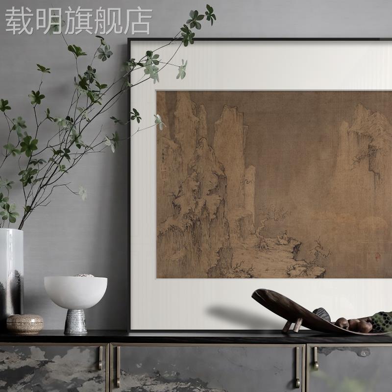 新中式客厅沙发背景墙山水装饰画侘寂赤贫茶室禅意挂画餐厅壁画鹿图片