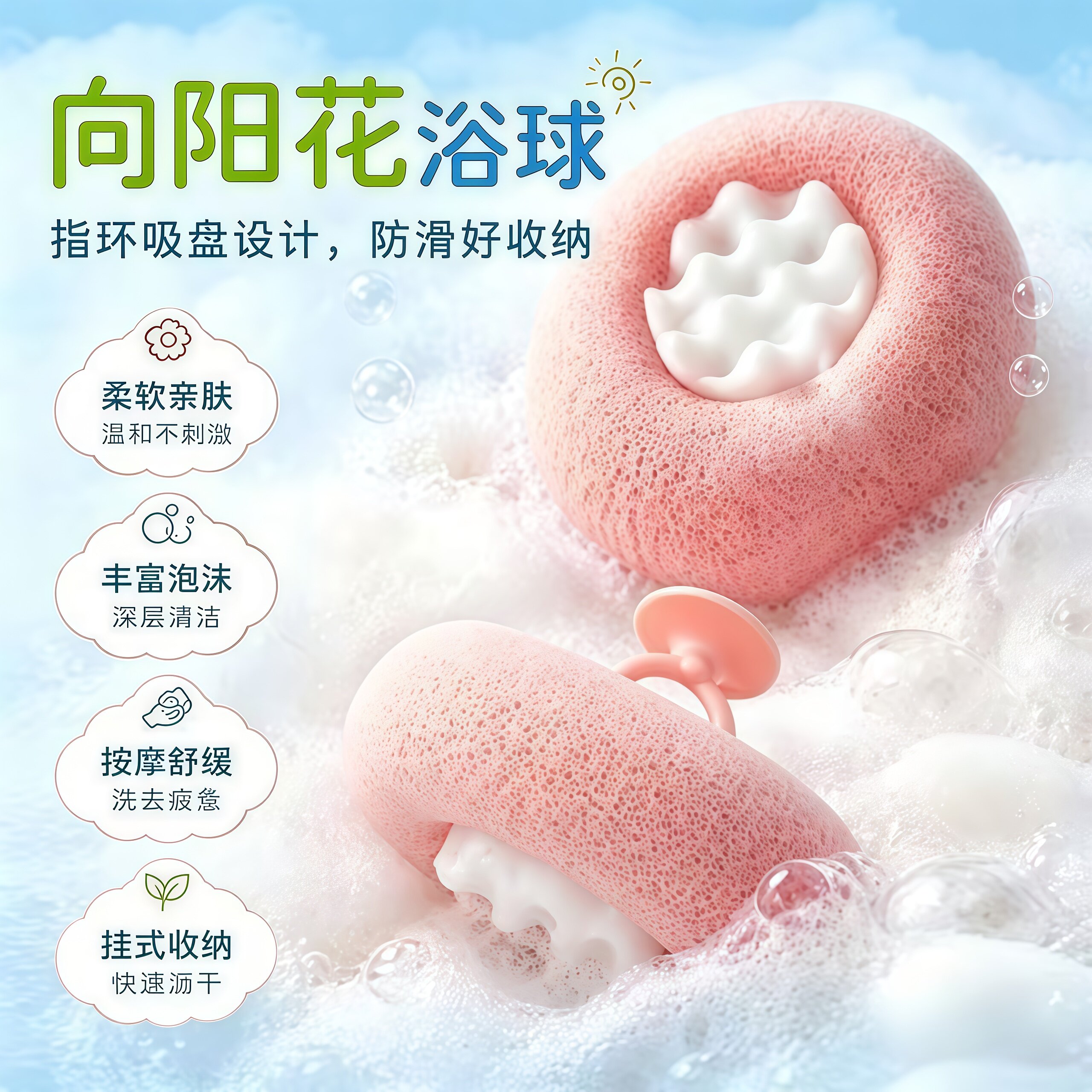 超柔软起泡不散大号搓背沐浴球