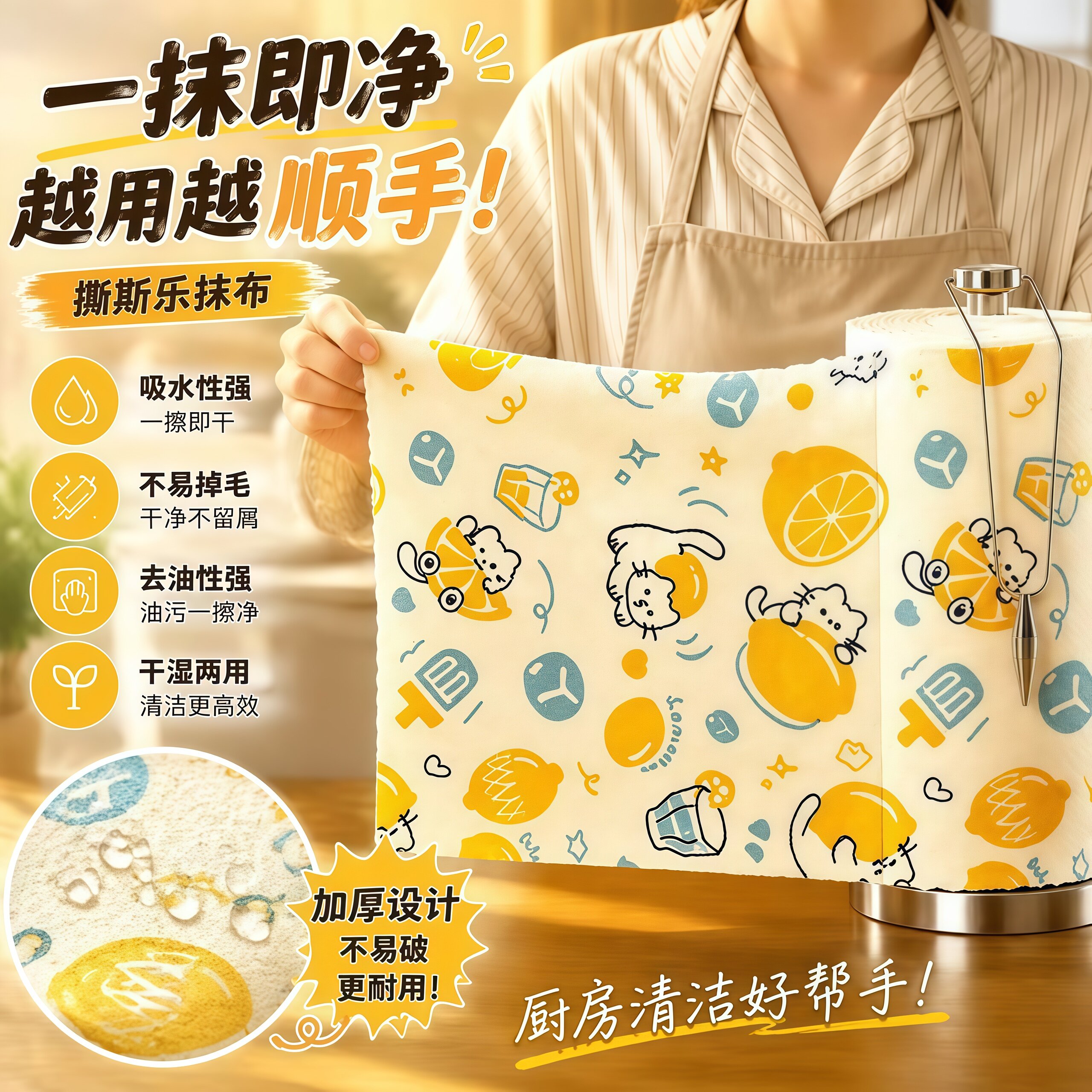 卡通小猫手撕超纤周抛抹布