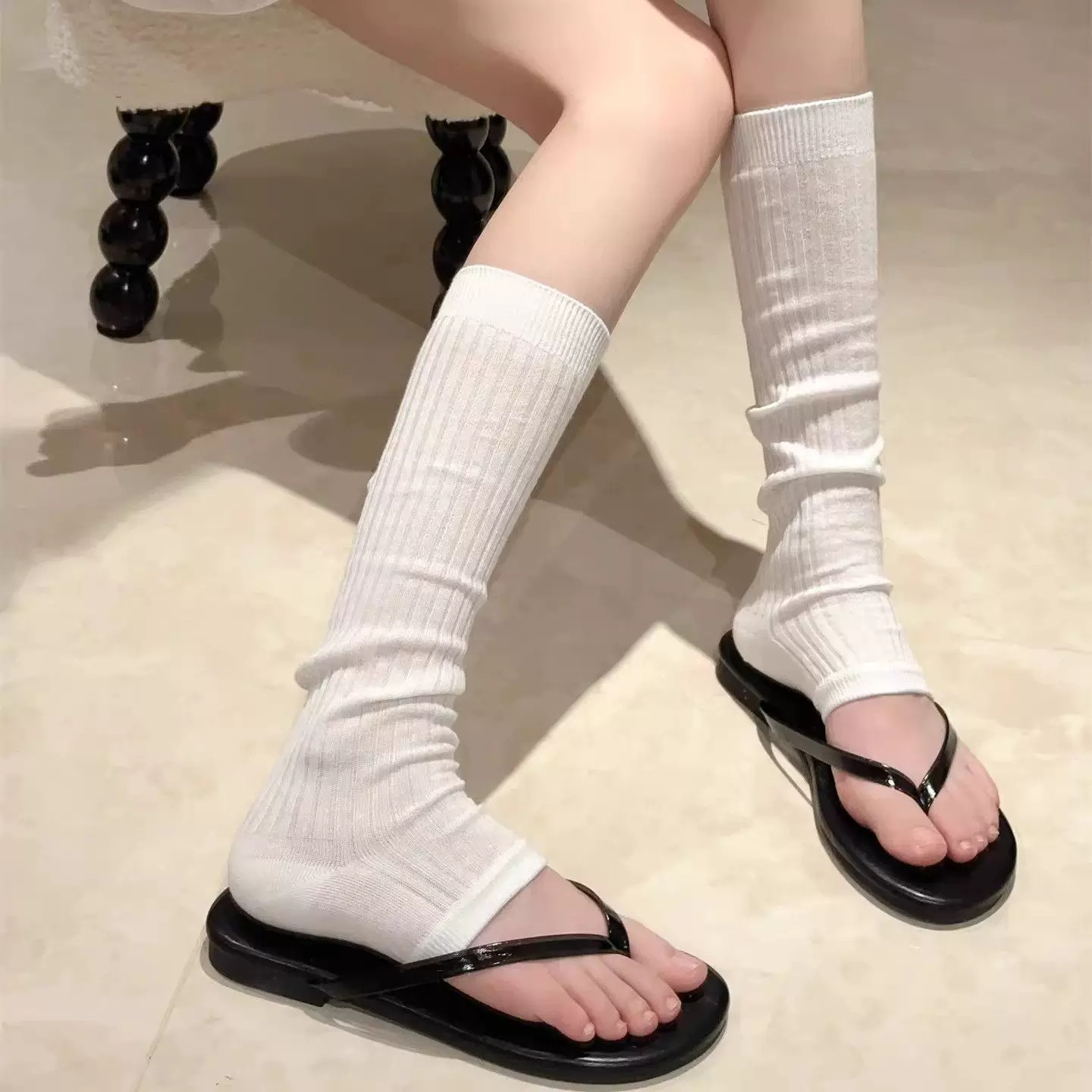 芭蕾风miu系白色堆堆长筒袜女