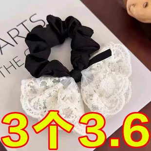 甜美蝴蝶結千金發圈蕾絲雙層溫柔韓版 刺繡復古發繩氣質 皮筋時尚