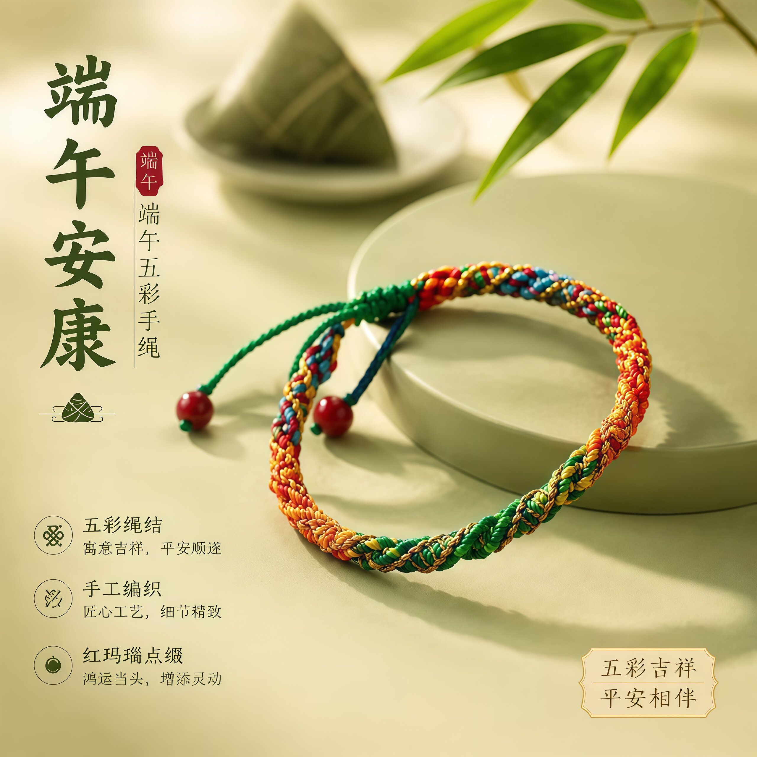 端午节五彩手链手工手绳民族简约情侣宝宝儿童五色可伸缩网红手绳