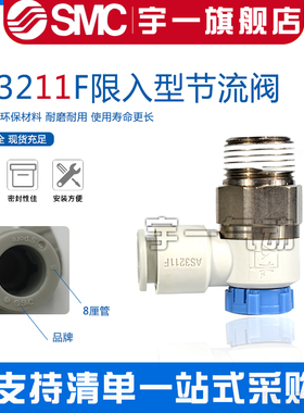 SMC气接头AS1201F-M5-04A/06A AS2201F-01/02-06/08SA调速阀1211F