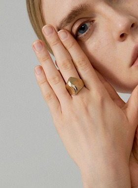 【叠金扇】褶皱扇形戒指925银镀18K金高级简约时尚高级女原创设计