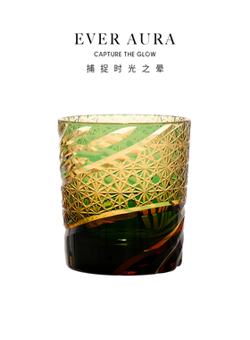 EVRA【山棱】江户切子水晶玻璃杯手工雕刻日式威士忌酒杯礼盒套装