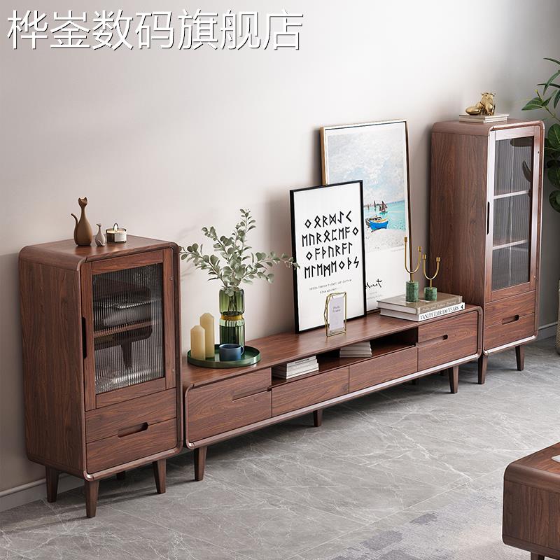 桦崟全实木电视边柜家用现代简约中式边柜斗柜小户型客厅卧室钢化玻璃床笠拉车