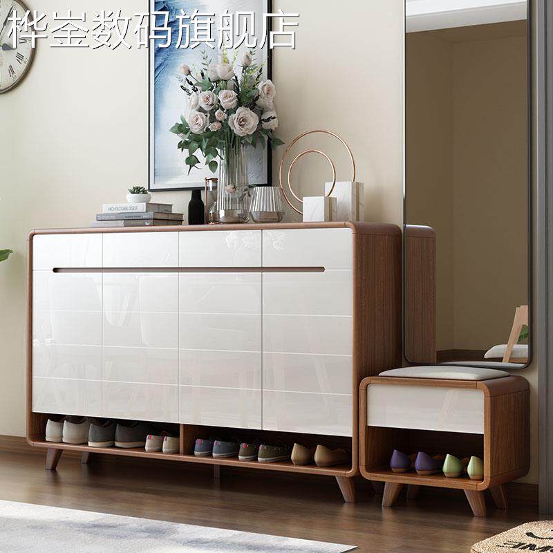 桦崟烤漆鞋柜可坐式家用门口简约现代带换鞋凳北欧入户靠墙玄关储物柜床笠拉车